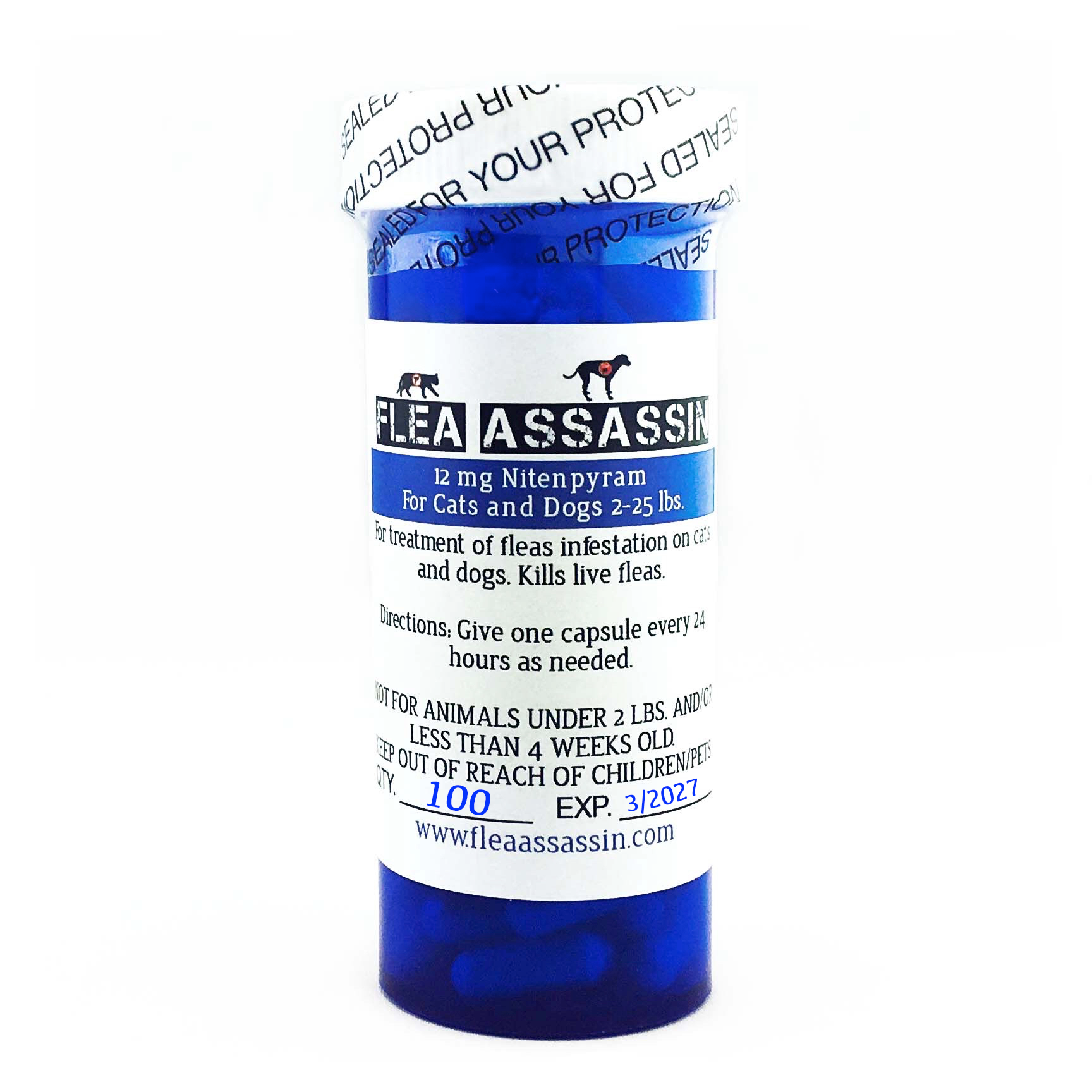 Rapid Flea Killer Cats Dogs 2-25 lbs, Blue Label - 100 capsules