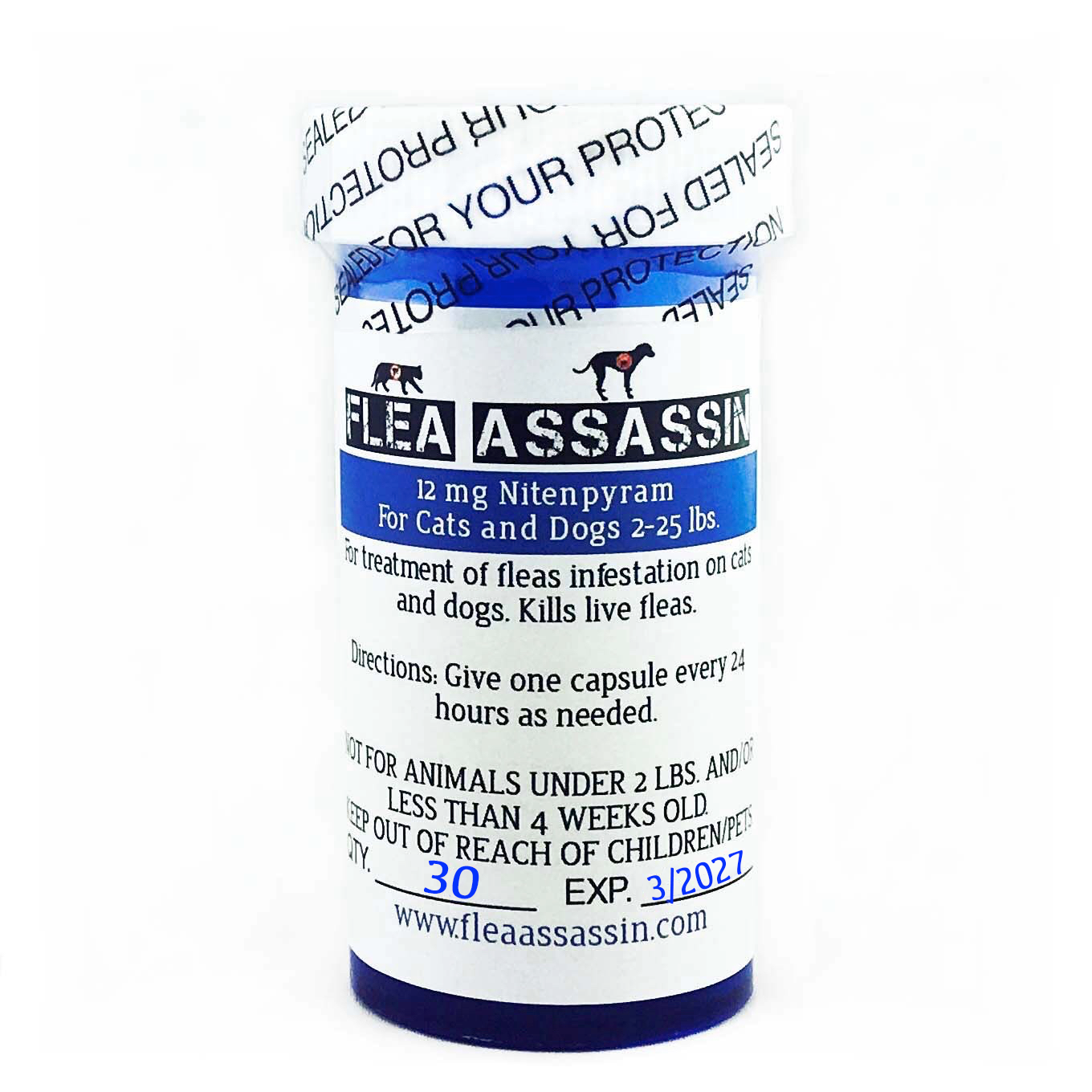 Rapid Flea Killer Cats Dogs 2-25 lbs, Blue Label - 30 capsules