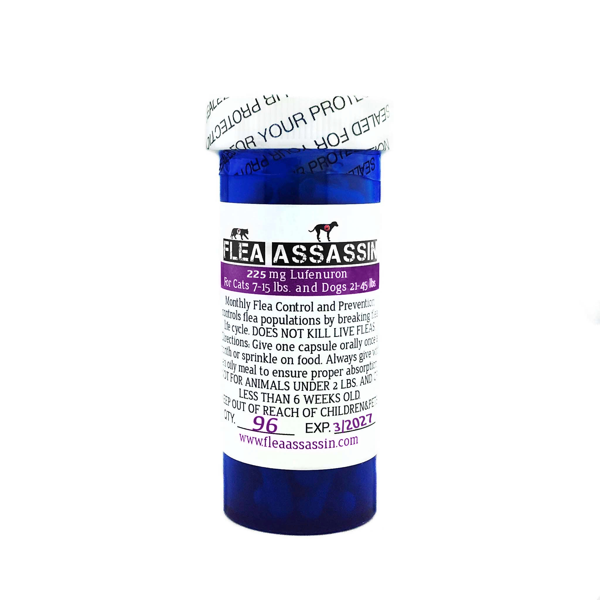 Monthly Flea Control & Prevention Cats 7-15lbs Dogs 21-45lbs, Purple Label-96 capsules